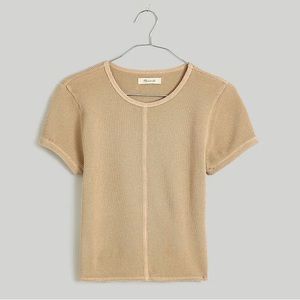 NWT Madewell Waffle Knit Crewneck Short-Sleeve Crop Tee Toasted Sesame Beige